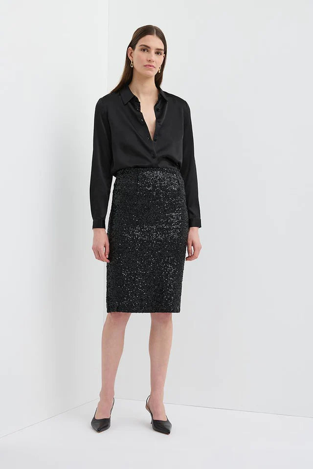 Sequin Pencil Skirt - Black