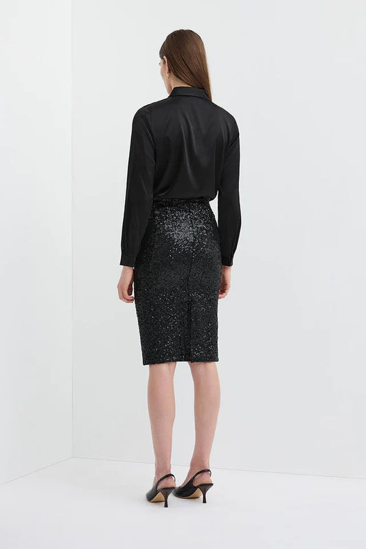 Sequin Pencil Skirt - Black