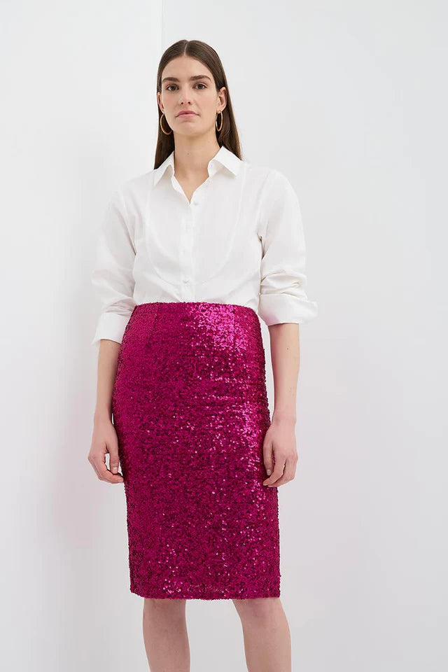 Sequin Pencil Skirt - Magenta