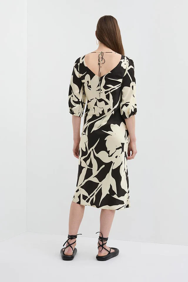 Vincent V Neck Bias Dress - Floral Black