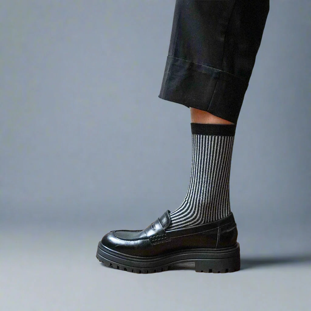 Glitter Lurex Socks - Stripes Black