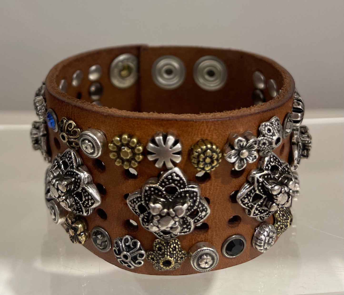 Bracelet Mixed Studs Flowers Multicolour - Cognac