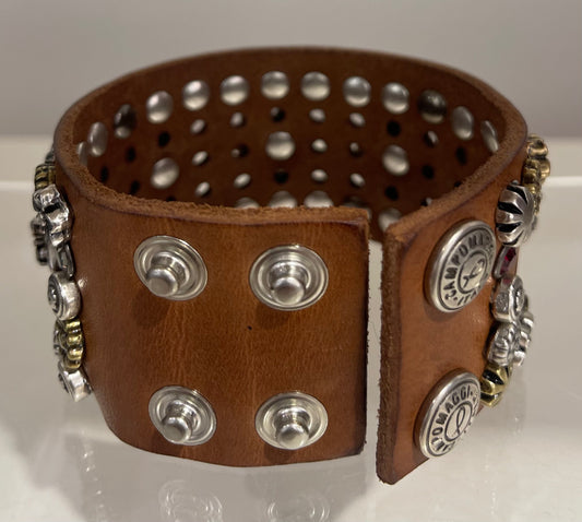 Bracelet Mixed Studs Flowers Multicolour - Cognac