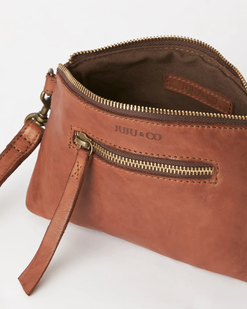 Small Leather Essential Pouch - Cognac