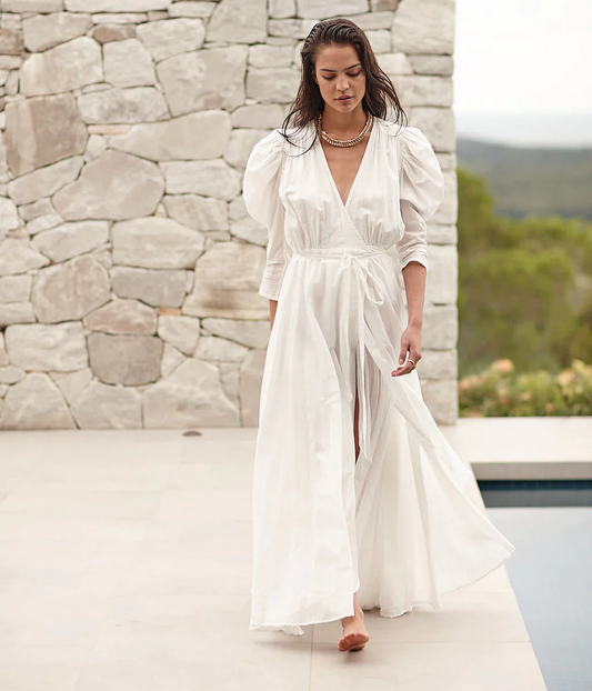 Muscari Wrap Dress 3/4 Sleeve White