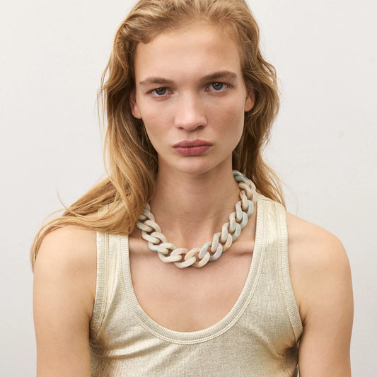 Flat Chain Necklace - Beige Multi