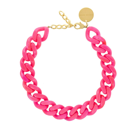 Flat Chain Necklace - Fuchsia Marble