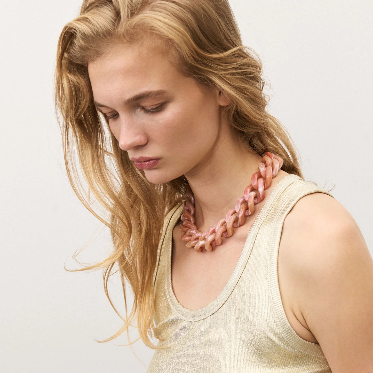 Flat Chain Necklace - Peach Marble