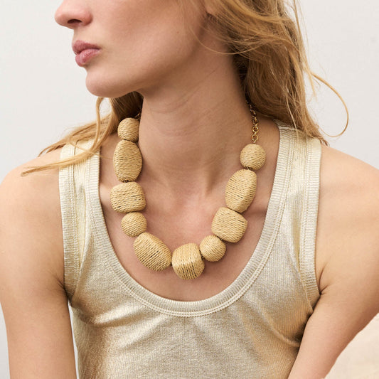 Raffia Organic Shaped Necklace - Natural