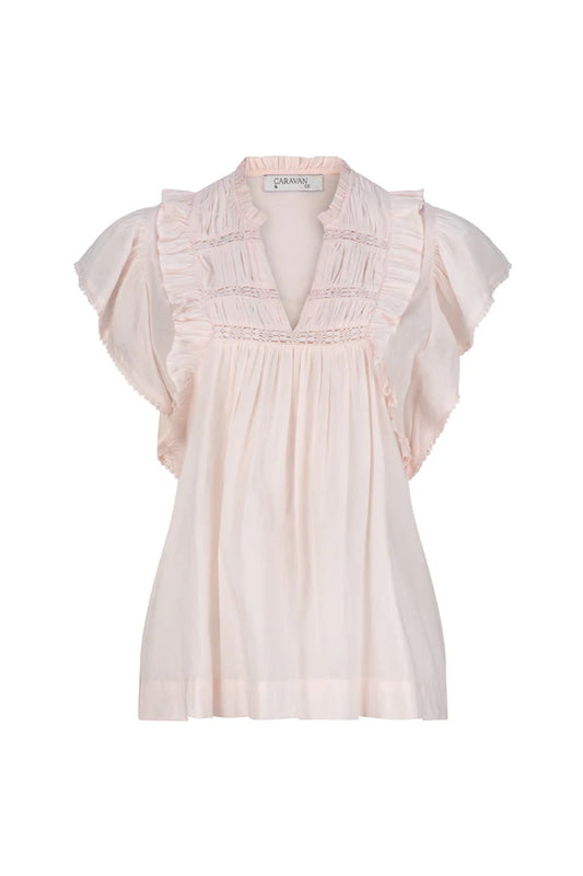 Butterfly Shirred Blouse - Pale Pink