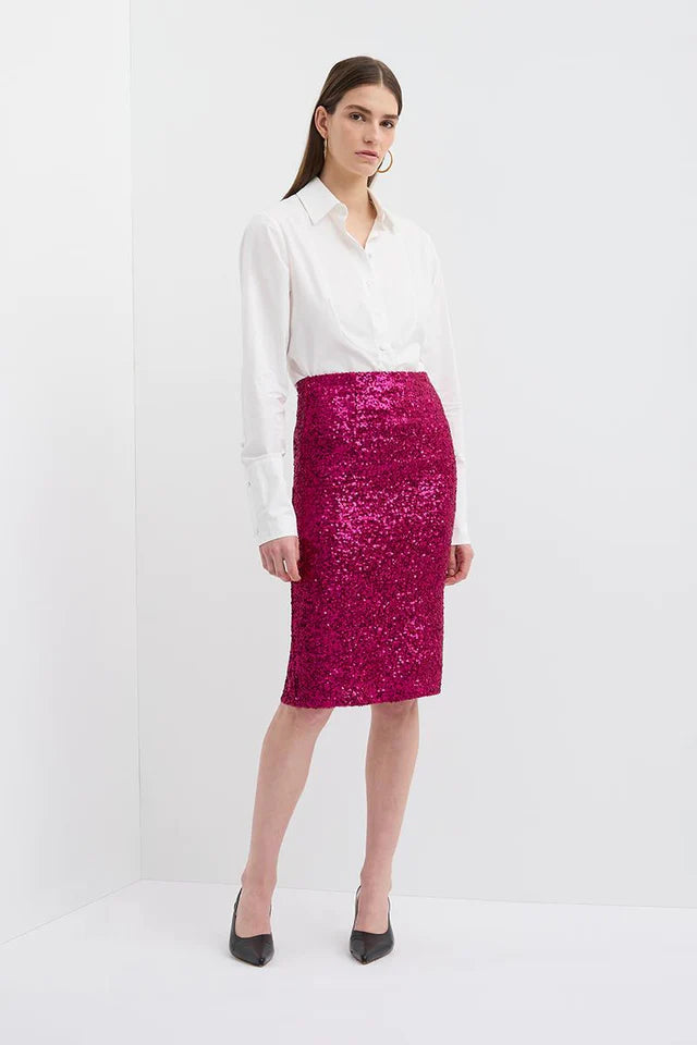 Sequin Pencil Skirt - Magenta