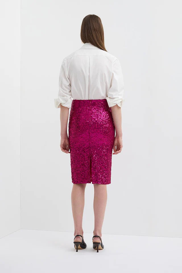 Sequin Pencil Skirt - Magenta