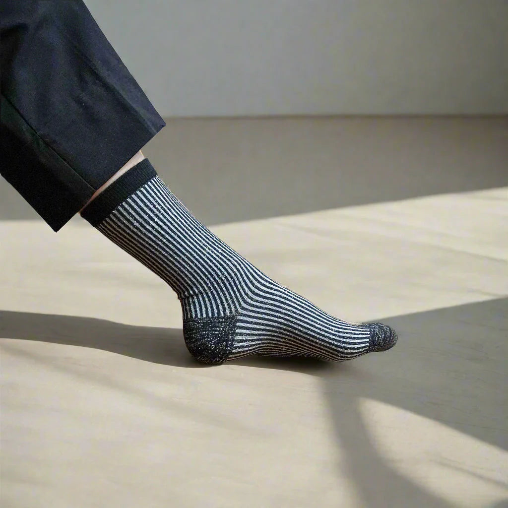 Glitter Lurex Socks - Stripes Black