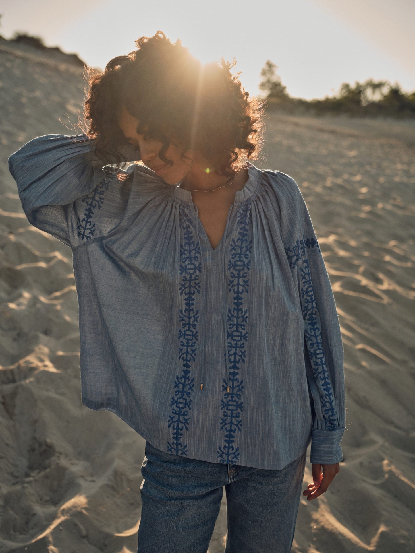 Tessa Embroidery Shirt - Blue Shadow