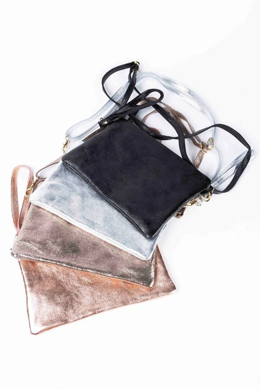 Crossbody/Clutch Bag - Metallic Khaki