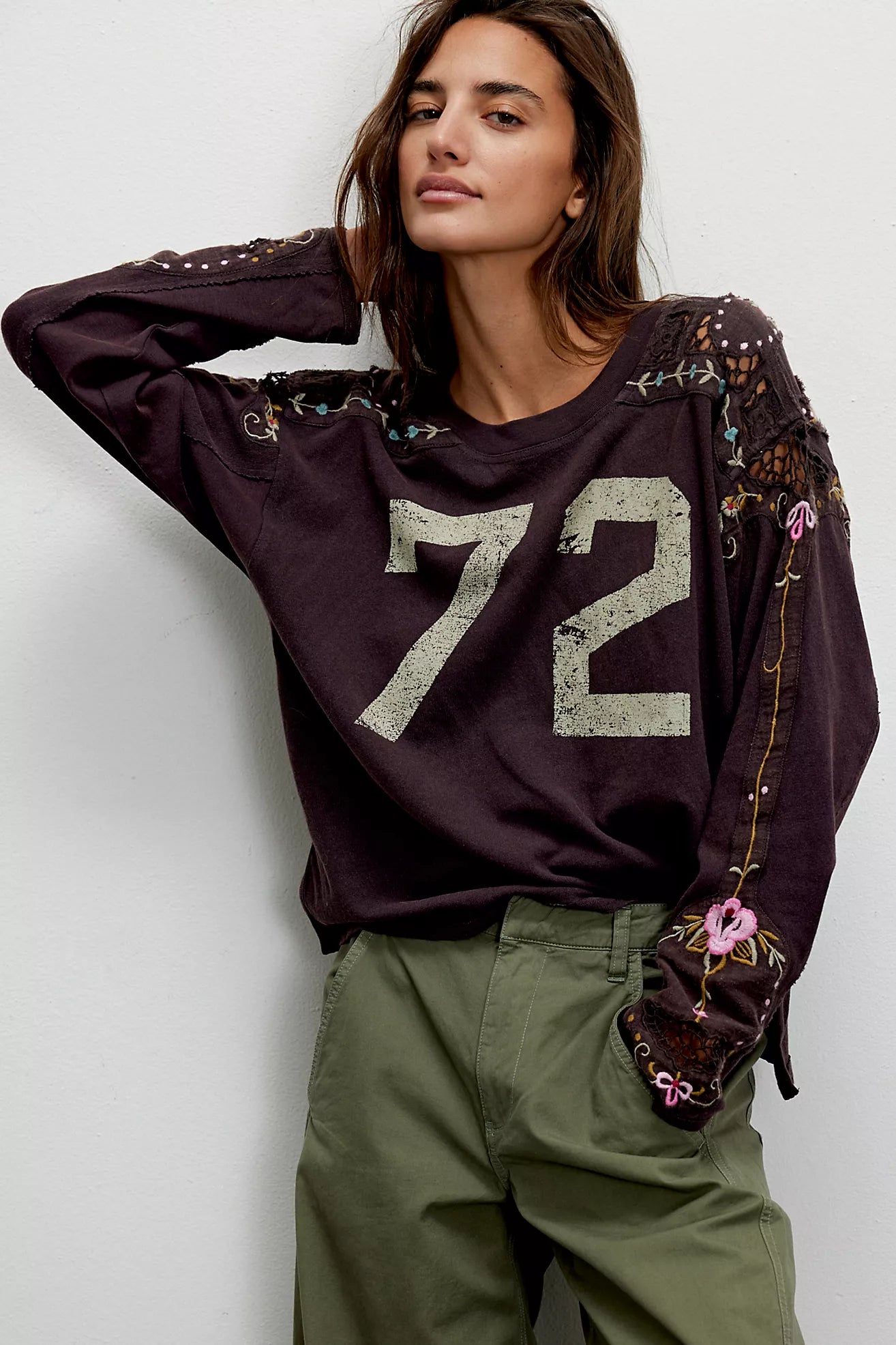 Lilith Floral Embroidered Tee - Chocolate