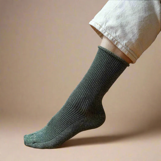 Glitter Lurex Socks - Khaki