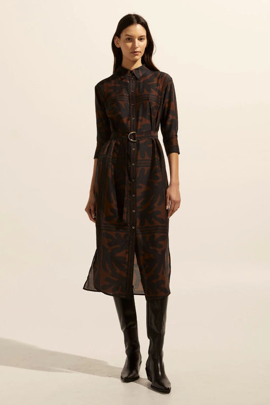 Pinpoint Dress - Choc Frond