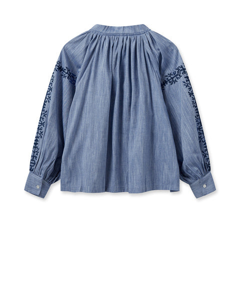 Tessa Embroidery Shirt - Blue Shadow